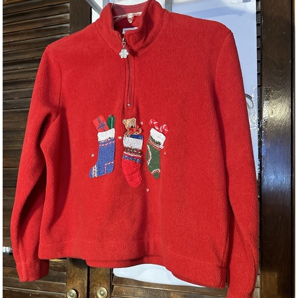 White Stag Ugly Christmas Sweater X-Large(16-18) Stockings Fleece Vintage Zipper - Picture 2 of 7
